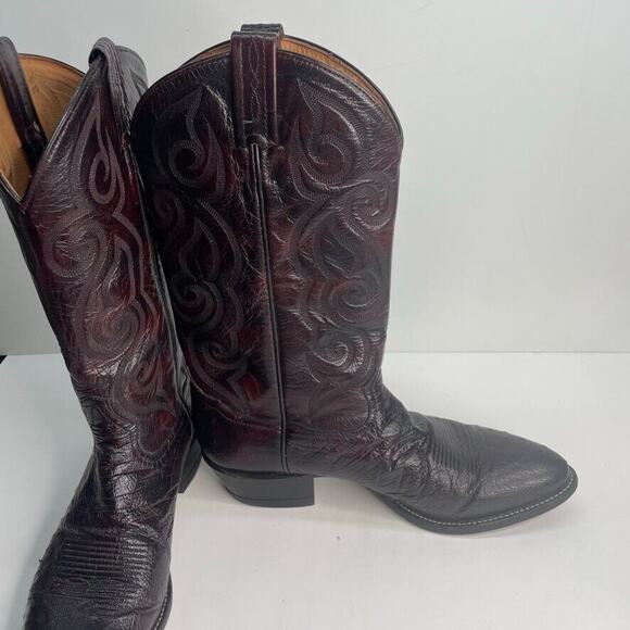 Men\'s TONY LAMA Full Quill Ostrich Western USA Made Boots 11B 03493 Deep Red VTG